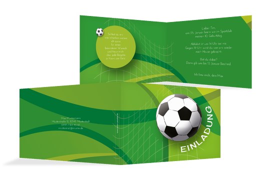 Einladung zum Geburtstag Fußball Grasgruen 148x105mm