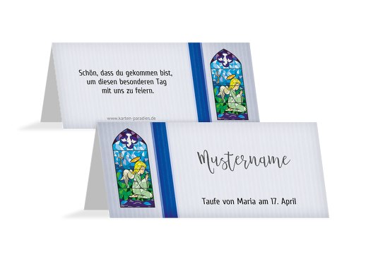 Tischkarte Kirchenfenster Blau 100x44mm