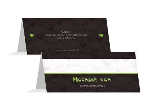 Hochzeit Tischkarte wilde Herzen Grasgruen 100x44mm