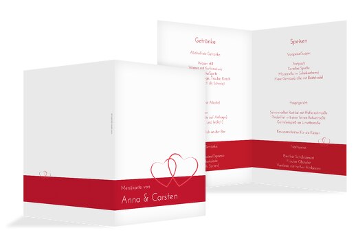 Hochzeit Menükarte Herzensband Rot 148x210mm