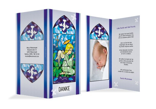 Dankeskarte Kirchenfenster Blau 105x215mm