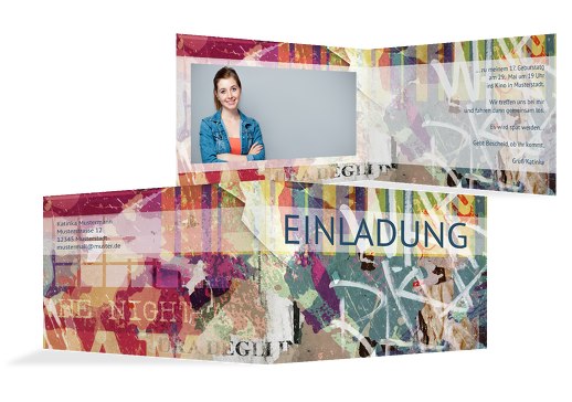 Einladung Jugendliche Foto Graffiti DunkeltiefBlau 148x105mm