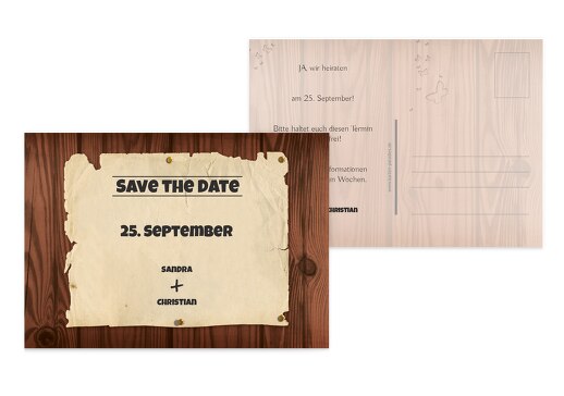 Hochzeit Save-the-Date Steckbrief braunmatsch 148x105mm