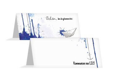 Kommunion Tischkarte Origamischiff
