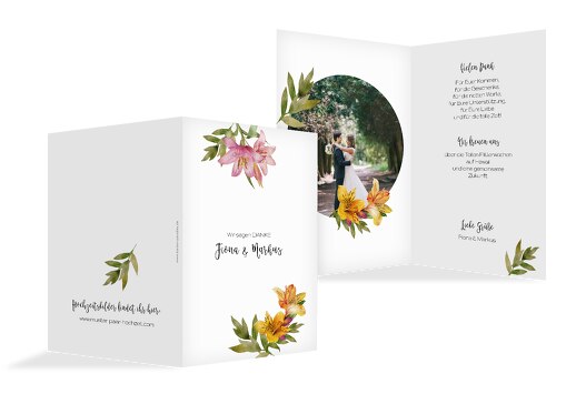 Hochzeit Dankeskarte Blumendeko Weiß 105x148mm