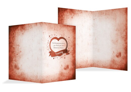 Hochzeit Kirchenheft Umschlag Herz dunkelorange 148x210mm