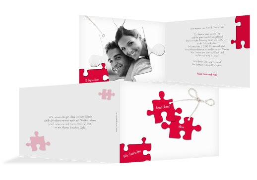Hochzeit Einladungskarte Puzzleteile Rot 148x105mm