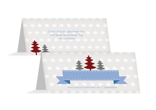 Tischkarte Tannenbaum Banner KräftigHellMarineblau 100x44mm