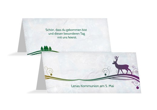 Tischkarte Bunter Wintertraum Blattgrün 100x44mm