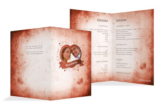 Hochzeit Menükarte Herz dunkelorange 148x210mm