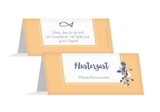 Kommunion Tischkarte Blumenkranz PastellHellOrange 100x44mm