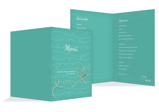 Hochzeit Menükarte erfüllte Liebe AquaTürkis 148x210mm