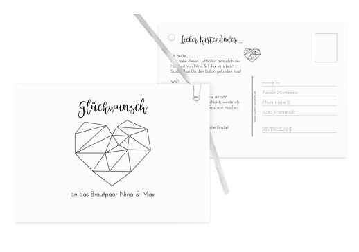 Hochzeit Ballonkarte straight heart Weiß 148x105mm
