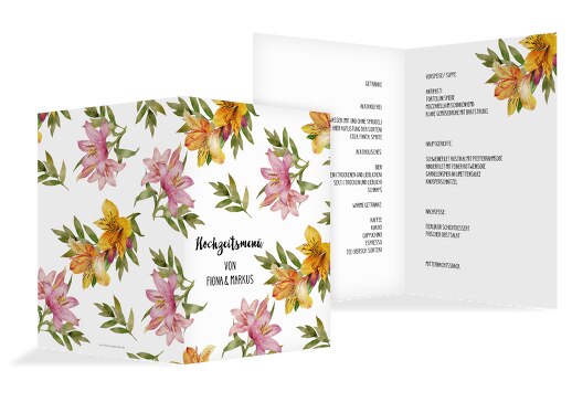 Hochzeit Menükarte Blumendeko Weiß 148x210mm
