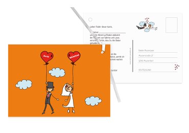 Hochzeit Ballonkarte Comic Brautpaar