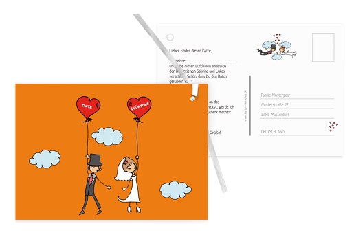 Hochzeit Ballonkarte Comic Brautpaar Orange 148x105mm