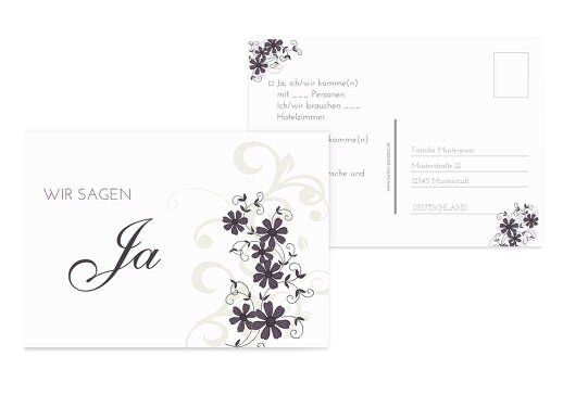 Hochzeit Antwortkarte Ranke Liladunkel 148x105mm