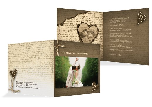 Hochzeit Dankeskarte Herzensgedicht braunmatsch 145x145mm