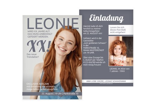 Geburtstagseinladung Magazin MattBlauDunkler 105x148mm
