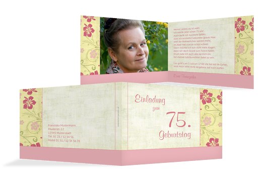 Einladung zum Geburtstag Foto Hibiskus 75 HellRosa 148x105mm