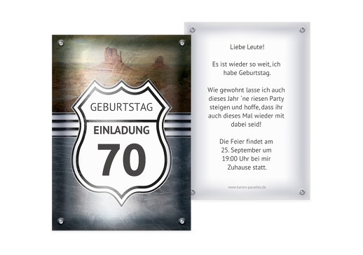 Geburtstagseinladung Route 70 Grau 105x148mm