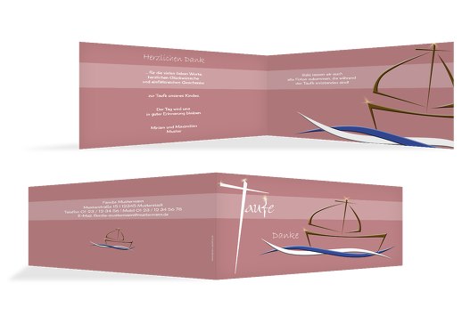 Dankeskarte Schiffchen auf Wellen 2 HellRotMatt 215x105mm