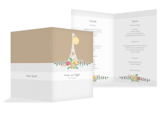 Hochzeit Menükarte Paris Trauerbeige 148x210mm