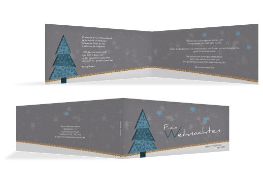 Weihnachtsgrußkarte Farbbäumchen KräftigHellMarineblau 215x105mm