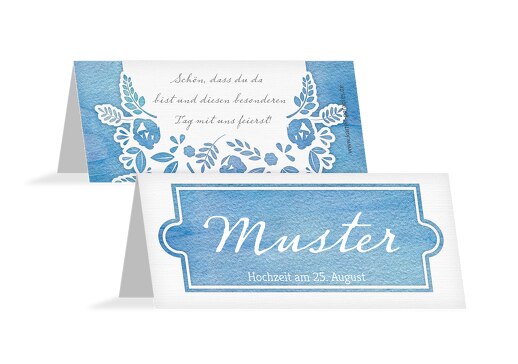 Hochzeit Tischkarte Vogelpaar MattBlau 100x44mm