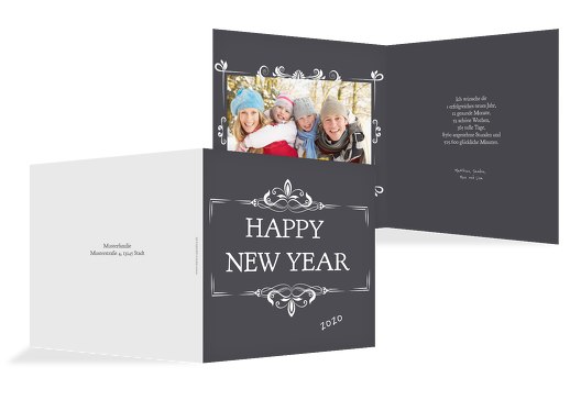Neujahrskarte Happy New Year Grau 145x145mm