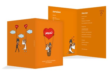Hochzeit Menükarte Comic Brautpaar