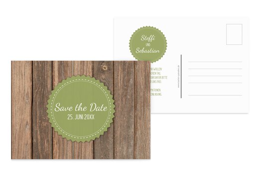 Save-the-Date Vintage Holz PastellHellGrün 148x105mm