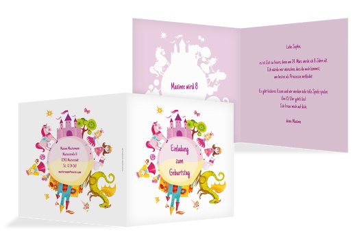 Einladungskarte Traumprinzessin Pink 145x145mm