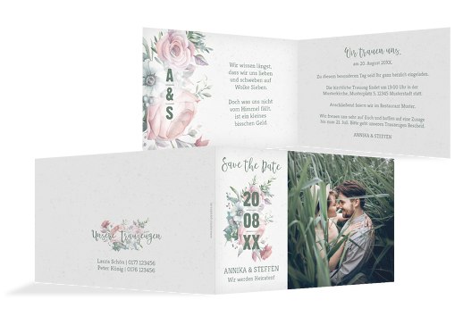 Hochzeit Einladung Verträumt DunkelgrauGrün 148x105mm