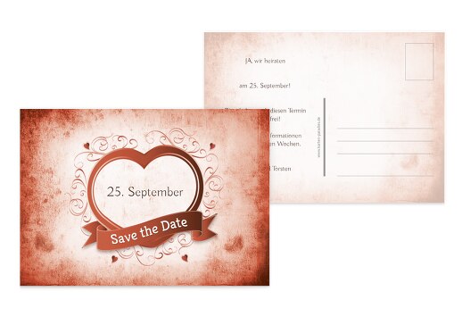 Hochzeit Save-the-Date Herz dunkelorange 148x105mm