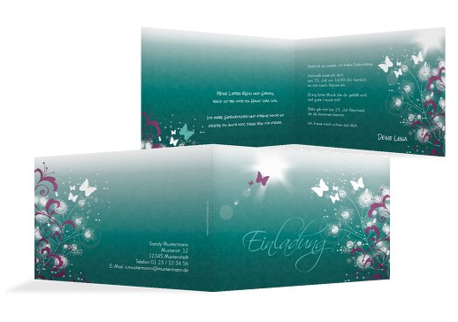 Einladungskarte zum Geburtstag beautiful Türkisblaukräftig 148x105mm