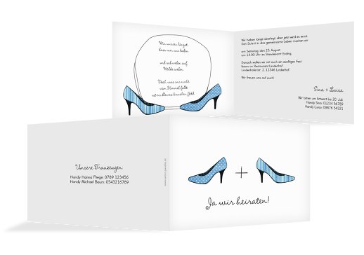 Hochzeit Einladung High Heels HellBlau 148x105mm