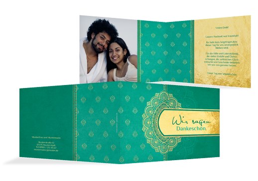 Hochzeit Dankeskarte Mumbai tuerkis 148x105mm