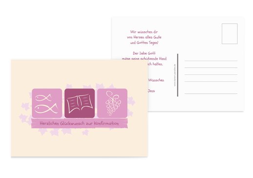 Glückwunschkarte zur Konfirmation Blatt Pinkdunkellila 148x105mm