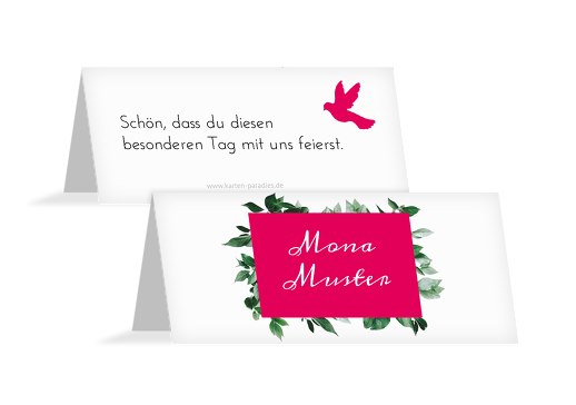 Kommunion Tischkarten Täubchen Pink 100x44mm