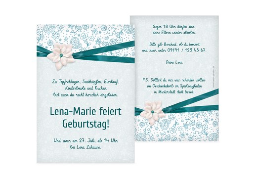 Einladung zum Kindergeburtstag Jasmin Türkisblaukräftig 105x148mm