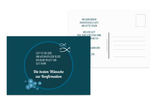 Beste Wünsche zur Konfirmation Star Türkisdunkel 148x105mm