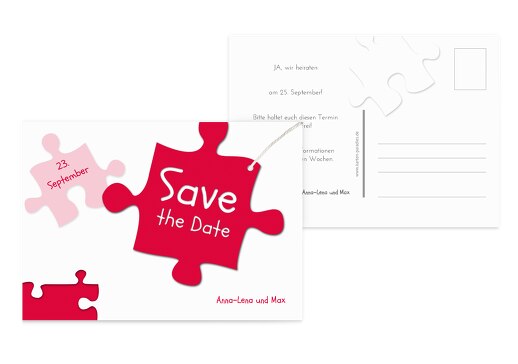 Hochzeit Save-the-Date Puzzleteile Rot 148x105mm