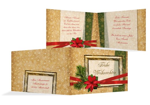 Grußkarte Weihnachten Goldenes Geschenk WeinRot 148x105mm