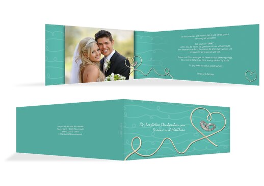 Hochzeit Dankeskarte erfüllte Liebe AquaTürkis 215x105mm