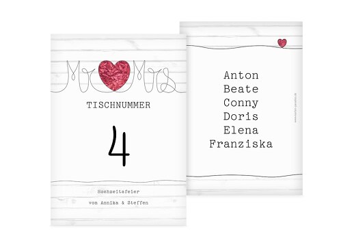 Tischnummer Mr&Mrs PinkLeuchtend 105x148mm