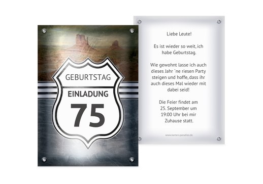 Geburtstagseinladung Route 75 Grau 105x148mm