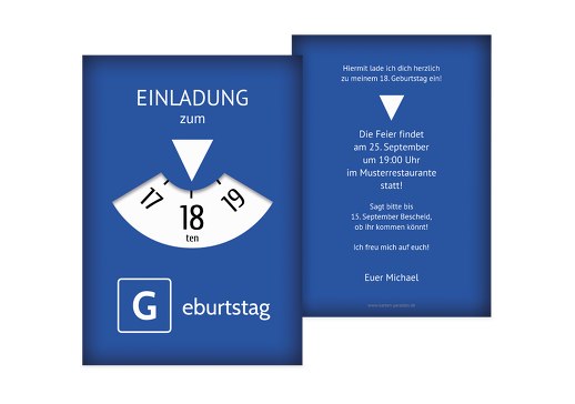 Einladungskarte Parkuhr 18 Blau 105x148mm