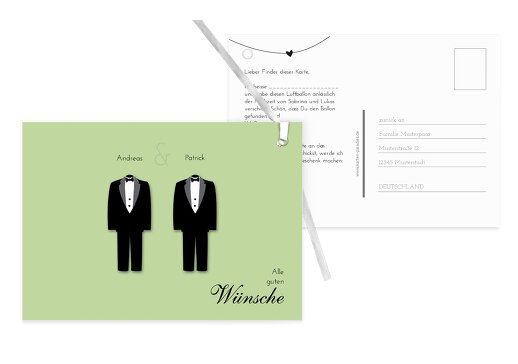 Hochzeit Ballonkarte suits MattGrün 148x105mm