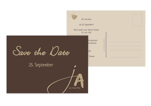 Hochzeit Save the Date natürlich Ja braunmatsch 148x105mm